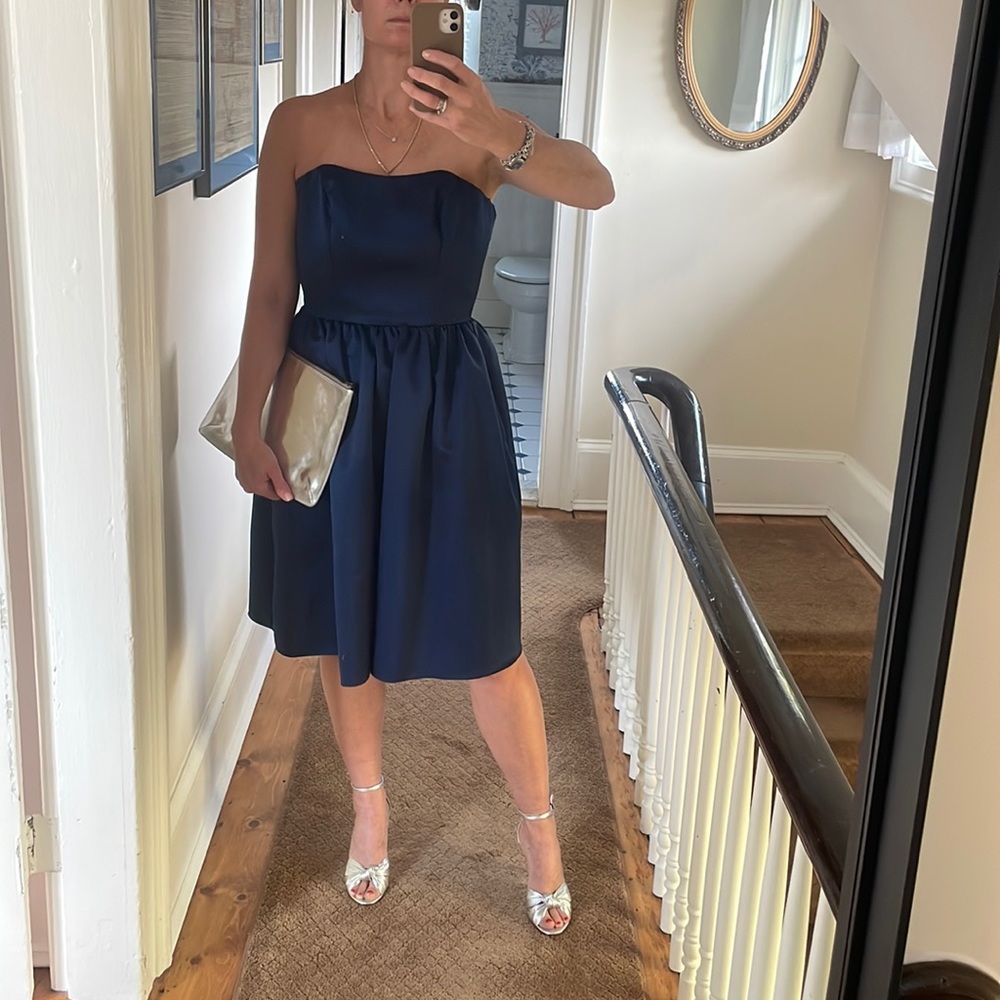Navy blue satin cocktail dress